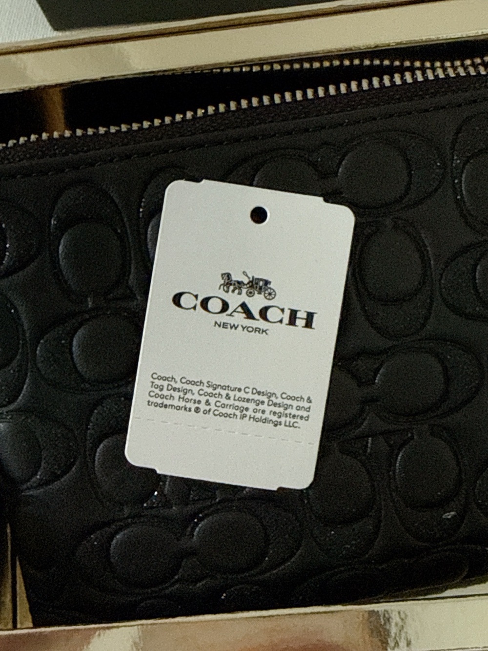 Coach Black Embossed Leather Wristlet with silver Logo - Picture 5 of 6